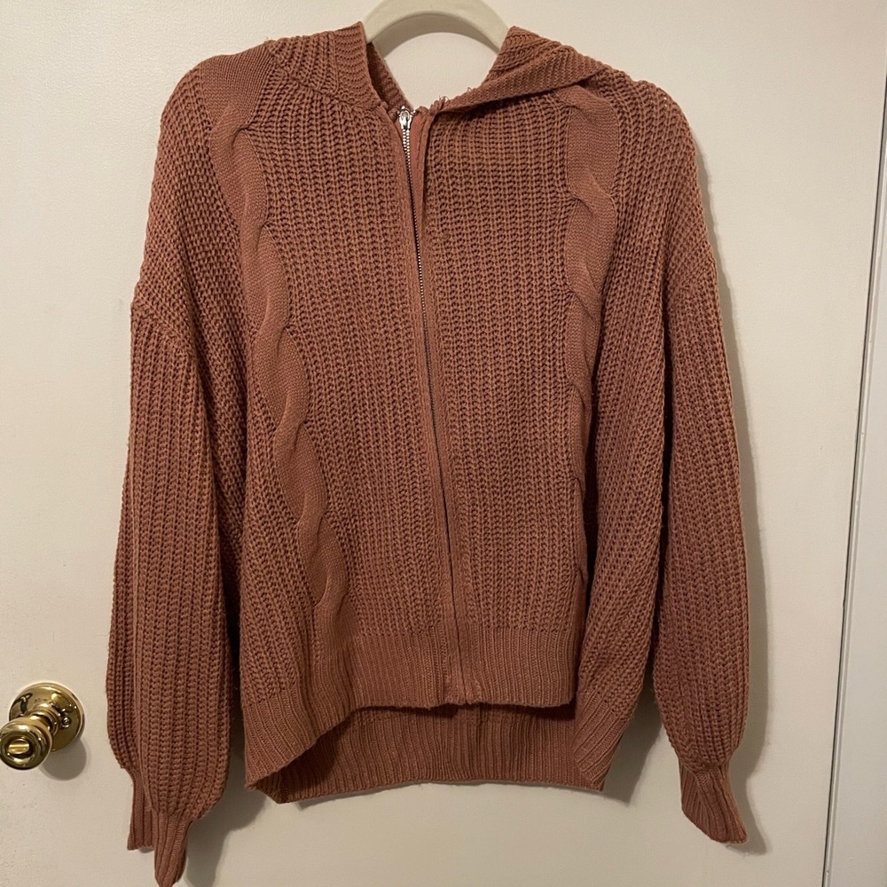 Women's Cable Knit Zip-Up Sweater - rusty rose pink